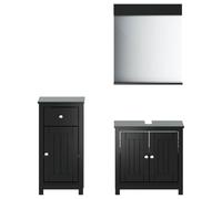 QJBSAVVA Set Mobili da Bagno 3 Pezzi BERG Nero in Legno di Pino | Set con mobile sottolavabo, armadio e specchio a parete per ottimizzare con ordine gli spazi della stanza da bagno.
