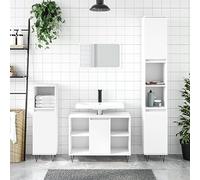 QJBSAVVA Set Mobili da Bagno 3 Pezzi Bianco in Legno Multistrato con Armadietto Alto e Basso Mobile Sottolavabo Salvaspazio per Ottimizzare lo Spazio