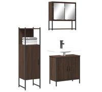 QJBSAVVA Set Mobili da Bagno 3 Pezzi con Specchio Mobile Sottolavabo e Armadietto Salvaspazio in Legno Multistrato Rovere Marrone Ampio Spazio Conservazione per Bagno