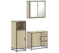 QJBSAVVA Set Mobili da Bagno 3 Pezzi con Specchio Rovere Sonoma | Composto da 3 arredi in legno multistrato e metallo per organizzare il bagno moderno ottimizzando lo spazio.