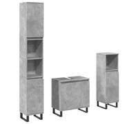 QJBSAVVA Set Mobili da Bagno 3 Pezzi Grigio Cemento in Truciolato | Soluzione salvaspazio moderna per il bagno con mobiletto lavabo e due colonne per organizzare al meglio i tuoi spazi.