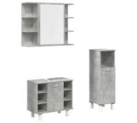 QJBSAVVA Set Mobili da Bagno 3 Pezzi Grigio Cemento in Truciolato | Soluzione salvaspazio per bagno e lavanderia con armadietto a specchio, mobiletto laterale e sottolavabo capiente.