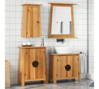QJBSAVVA Set Mobili da Bagno 3 Pezzi in Legno Massello di Pino con Ampio Spazio di Stoccaggio Stile Vintage per Ottimizzazione Spazio Bagno Salvaspazio