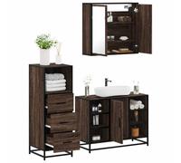 QJBSAVVA Set Mobili da Bagno 3 Pezzi in Legno Multistrato Rovere Marrone con Specchio, Mobile Lavabo e Armadietto Salvaspazio per Organizzazione Bagno Moderno