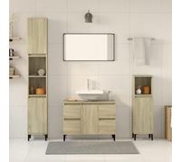 QJBSAVVA Set Mobili da Bagno 3 Pezzi in Legno Multistrato Rovere Sonoma con Mobile Sottolavabo e Armadi Salvaspazio Design Flessibile per Organizzazione Bagno