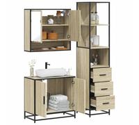 QJBSAVVA Set Mobili da Bagno 3 Pezzi in Legno Rovere Sonoma con Specchio, Mobile Lavabo e Armadio Salvaspazio per Ottimizzare lo Spazio