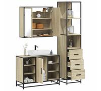 QJBSAVVA Set Mobili da Bagno 3 Pezzi in Rovere Sonoma con Mobile Specchio, Armadietto Lavabo e Contenitore Salvaspazio per Piccoli Spazi