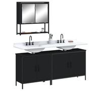 QJBSAVVA Set Mobili da Bagno 3 Pezzi Nero con 2 Sottolavabo e Armadietto Specchio, Legno Multistrato Design Salvaspazio Ampio Spazio Conservazione per Bagno