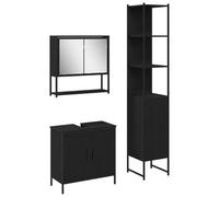 QJBSAVVA Set Mobili da Bagno 3 Pezzi Nero in Legno Ingegnerizzato | Arreda il bagno con eleganza: include mobile lavabo, colonna salvaspazio e pensile specchio in legno ingegnerizzato.