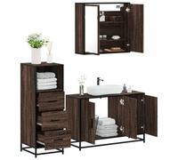 QJBSAVVA Set Mobili da Bagno 3 Pezzi Rovere Marrone in Legno Multistrato con Specchio, Mobile Lavabo e Armadietto Salvaspazio per Bagno Moderno e Organizzato