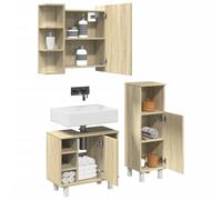QJBSAVVA Set Mobili da Bagno 3 Pezzi Rovere Sonoma con Specchio, Mobiletto Bagno Salvaspazio e Armadietto Basso in Legno Multistrato per Ottimizzare lo Spazio