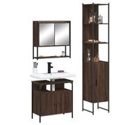 QJBSAVVA Set Mobili da Bagno 3 Pezzi Salvaspazio in Legno Multistrato Rovere Marrone con Mobile Specchio Armadietto e Sottolavabo per Ottimizzazione Spazio