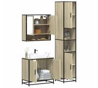 QJBSAVVA Set Mobili da Bagno 3 Pezzi Salvaspazio in Legno Multistrato Rovere Sonoma con Mobile Specchio Mobile Lavabo e Armadio Alto per Bagno Elegante Stabile e Ampio Spazio