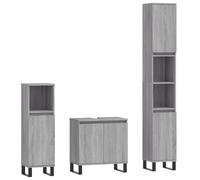 QJBSAVVA Set Mobili da Bagno 3 pz Grigio Sonoma con Piedi in Metallo