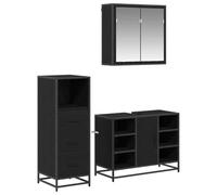 QJBSAVVA Set Mobili da Bagno 3 pz in Legno Ingegnerizzato, Legno Vecchio | Composto da mobile lavabo, specchiera e colonna, offre ampio spazio per organizzare il bagno.