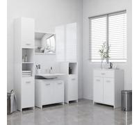 QJBSAVVA Set Mobili da Bagno 4 Pezzi Bianco Legno Multistrato Mobile Bagno Salvaspazio con Mobile Lavabo Armadietto Basso e Alto per Organizzazione