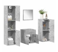 QJBSAVVA Set Mobili da Bagno 4 Pezzi Grigio Cemento in Legno Multistrato con Mobile Lavabo, Specchio, Armadio Salvaspazio Alto e Basso per Organizzazione Bagno