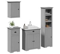 QJBSAVVA Set Mobili da Bagno 4 Pezzi in Legno Massello di Pino Bianco con Armadio Alto, Mobile Sottolavabo e Pensile Salvaspazio per Organizzazione Bagno