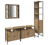 QJBSAVVA Set Mobili da Bagno 4 Pezzi Legno Ingegnerizzato Rovere | Soluzione salvaspazio a parete per il bagno moderna, include specchiera e tre armadietti capienti per un ordine unico.