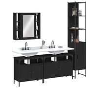 QJBSAVVA Set Mobili da Bagno 4 Pezzi Nero Legno Multistrato con Specchio e Ampio Spazio Archiviazione Salvaspazio per Igienica