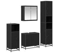 QJBSAVVA Set Mobili da Bagno 4 Pezzi Rovere Nero 65x33x60 cm | Arredo coordinato per bagno moderno con specchio, lavabo e colonne capienti per ottimizzare lo spazio in casa.