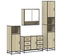 QJBSAVVA Set Mobili da Bagno 4 Pezzi Rovere Sonoma in Legno Truciolato | Set d'arredo per il bagno con specchiera a parete, mobiletto sottolavello e due colonne salvaspazio per una casa ordinata.