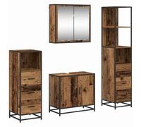 QJBSAVVA Set Mobili da Bagno 4 Pezzi Sospesi Colore Legno Vecchio | Composizione completa a parete per stanza da bagno con specchiera, mobile lavabo e colonne contenitore capienti.