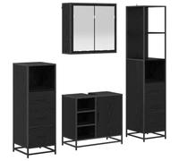 QJBSAVVA Set Mobili da Bagno 4 Pezzi Sospeso Rovere Nero 65 cm | Organizzazione ottimale per la stanza da bagno con 4 elementi sospesi in legno ingegnerizzato e 6 capienti cassetti.