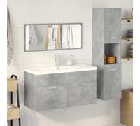 QJBSAVVA Set Mobili da Bagno 4 Pz Sospesi con Lavabo e Specchio Grigio | Soluzione salvaspazio a parete per il bagno con lavello in ceramica, rubinetto e ampio armadio per organizzare i prodotti.