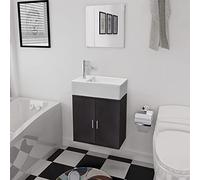 QJBSAVVA Set Mobili da Bagno con Lavabo 3 Pezzi Nero, Mobiletto Bagno Salvaspazio con Specchio e Lavandino, Design Moderno per Ottimizzazione Spazio