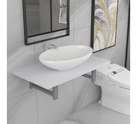 QJBSAVVA Set Mobili da Bagno Salvaspazio 2 Pezzi con Mensola a Muro e Lavabo Ovale in Ceramica Bianco Design Pratico per Bagno Lavatoio Toeletta