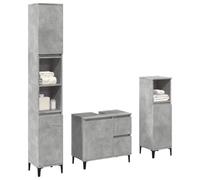 QJBSAVVA Set Mobili da Bagno Salvaspazio 3 Pezzi Grigio Cemento con Mobile Lavabo 65x33x60cm e Armadi per Bagno Design Elegante