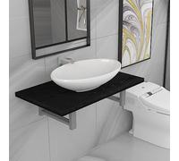 QJBSAVVA Set Mobili da Bagno Salvaspazio con Mensola a Muro e Lavabo Ovale in Ceramica Nero e Bianco Dimensioni 60x40 cm per Bagno Lavatoio Toeletta