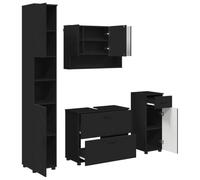 QJBSAVVA Set Mobili da Bagno Sospesi 4 Pezzi con Specchio Nero | Arredo componibile nero per il bagno di casa, ottimizza gli spazi a parete offrendo capienza e stile moderno.