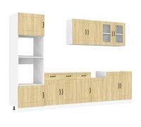 QJBSAVVA Set Mobili da Cucina 7 Pezzi Kalmar Rovere Sonoma | Soluzione componibile per la cucina con 7 elementi capienti, piedini regolabili e ante in vetro.