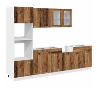 QJBSAVVA Set Mobili da Cucina 7 Pezzi Lyon in Legno Ingegnerizzato | Soluzione modulare salvaspazio per la cucina moderna, composta da 7 elementi robusti con piedini regolabili e vetrina.
