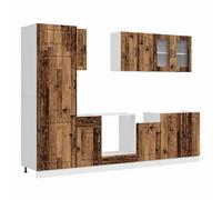 QJBSAVVA Set Mobili da Cucina 8 Pezzi Kalmar Colore Legno Antico | Soluzione modulare salvaspazio per la tua cucina: 8 elementi capienti in legno ingegnerizzato con piedini regolabili.