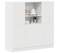QJBSAVVA Set Mobili da Cucina a Parete 3 Pezzi Bianco in Truciolato con Scaffali Aperti, Armadio Portautensili per Cucina Soggiorno Bagno, 133x41.5x131.5 cm