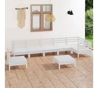 QJBSAVVA Set salone da giardino in pino massiccio, bianco, 63,5 x 63,5 x 62,5 cm, design modulare, salvaspazio, per balcone, terrazza, giardino e interni