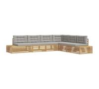 QJBSAVVA Set Salotto da Giardino 7 Pezzi in Legno di Acacia per Terrazza | Struttura componibile da esterno in acacia con cuscini grigi, ideale per vivere il giardino ed ogni balcone.