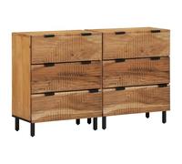 QJBSAVVA Sideboard in Legno Massello di Acacia Set di 2 Pezzi Marrone 60x33x75 cm con 6 Cassetti Mobile per Interni Salvaspazio per Soggiorno Camera da Letto Ufficio Design Minimalista