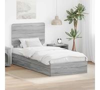 QJBSAVVA Sonoma - Letto in legno grigio 90 x 190 cm, con cassetti, struttura moderna per appartamenti in città, facile da montare, durevole, per camera da letto, camera dei ragazzi