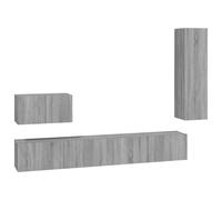 QJBSAVVA Sonoma - Set di mobili per TV, in legno grigio, 4 pezzi, 100 x 30 x 30 x 30 cm, con spazio di archiviazione, design moderno, in legno robusto, set per Living Room, camera da letto, corridoio