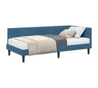 QJBSAVVA Struttura letto angolare con materasso e testiera regolabile, 2 pezzi, letto imbottito, 90 x 190 cm, in velluto blu, moderno letto singolo e letto da giorno per camera da letto