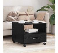 QJBSAVVA Tavolino da caffè in rovere nero, 55 x 55 x 45 cm, in legno con cassetto e scaffale, design moderno e salvaspazio, robusto e durevole, per soggiorno, camera da letto, corridoio