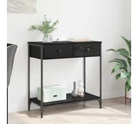 QJBSAVVA Tavolo consolle nero effetto rovere, 75 x 34,5 x 75 cm, con cassetto e scaffale, design industriale, modulare, robusto, per corridoio, soggiorno, camera da letto