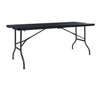 QJBSAVVA Tavolo da Giardino Pieghevole Nero per Esterno 180x75x72 cm in Rattan HDPE con Telaio Acciaio, Design Elegante Portatile per Picnic Campeggio e Balcone