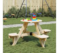 QJBSAVVA Tavolo da Picnic Rotondo con Sedute Integrate per 4 Bambini in Legno di Abete, Set 2 in 1 con Foro Ombrellone per Giardino Cortile Esterno, Diametro 120 cm