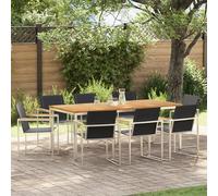QJBSAVVA Tavolo da Pranzo da Giardino in Legno Teak Massello Set 9 Pezzi con Sedie, Tavolo Esterno 200x90x74.5 cm Nero Rettangolare per Arredo Giardino Durevole