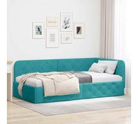 QJBSAVVA Telaio letto angolare con testiera turchese 100 x 200 cm velluto a forma di L, divano letto singolo, 204 x 104 x 72 cm, design moderno, robusto per Living Room and Bedroom